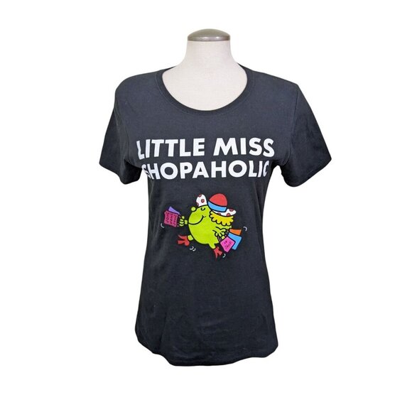 Mr Men Little Miss Memes T Shirt Womens M Black Little Miss Shopaholic Funny - Picture 1 of 6